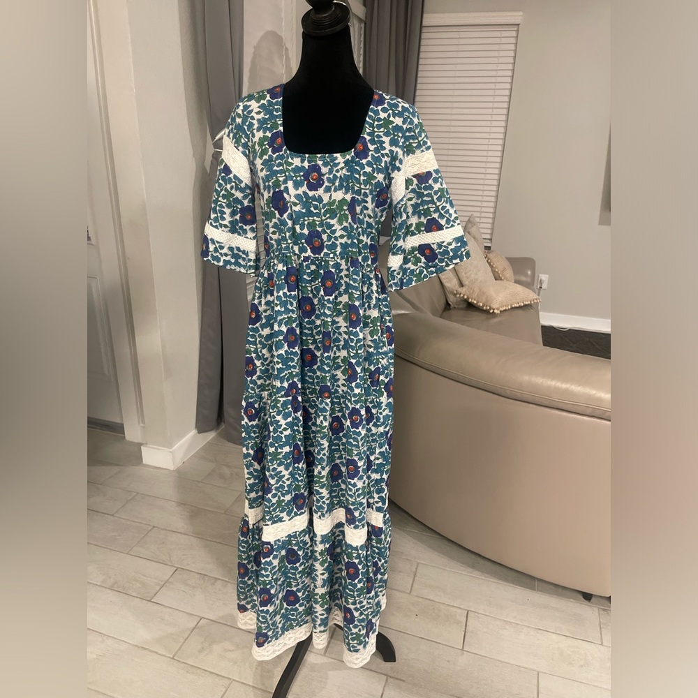 Clara rose handmade with love cotton floral prairie cottage dress XS